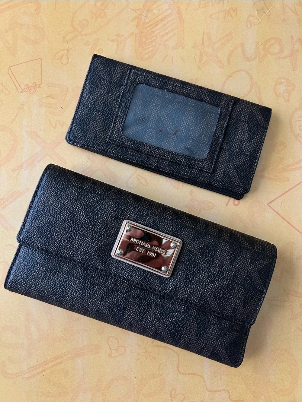 Michael Kors Black Signature Continental Wallet with Card Holder